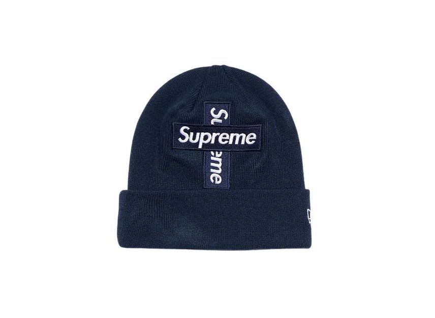 Supreme New Era Cross Box Logo Beanie Navy One-Size