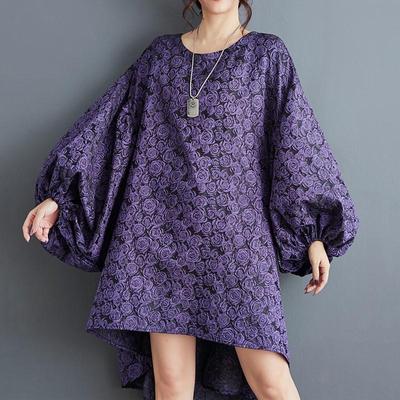 Long Sleeve Plus Size Jacquard Vintage Floral New In Dresses for Women Casual Loose Midi Spring Autumn Dress