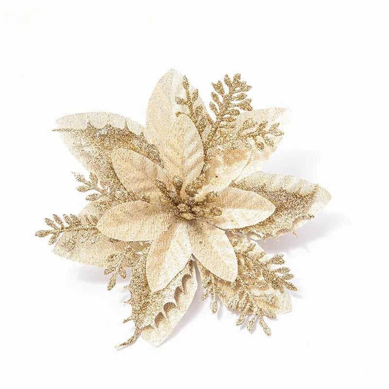 Große DIY Glitzernde Künstliche Weihnachtsblumen Kunstblumen Weihnachtsbaumschmuck Heim Neujahrsdeko