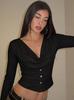 Europe and the United States Hot-selling Women's Clothing New Fashion Early Autumn Long-sleeved Slim-fitting Niche Design Button Waist Solid Color Top