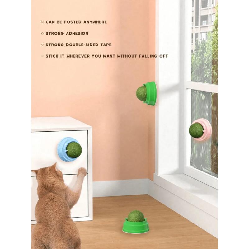 5pcs Catnip Balls, Interactive Cat Toy for Teeth Cleaning and Hair Removal, Stickable and Rotating