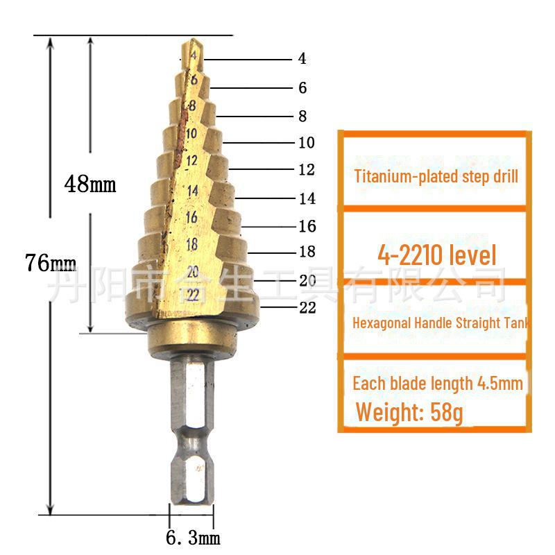 

Сверло ступенчатое с прямой канавкой и шестигранной ручкой, титановое покрытие: Многофункциональное сверло-пагода для расширения отверстий