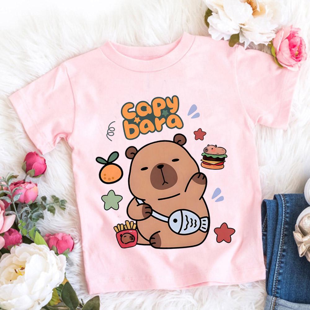 Kids Basic T-shirt Women Men Capybara Tees 3-10Years Children Short Sleeved Clothes Boys Girls Capibara Birthday Gifts