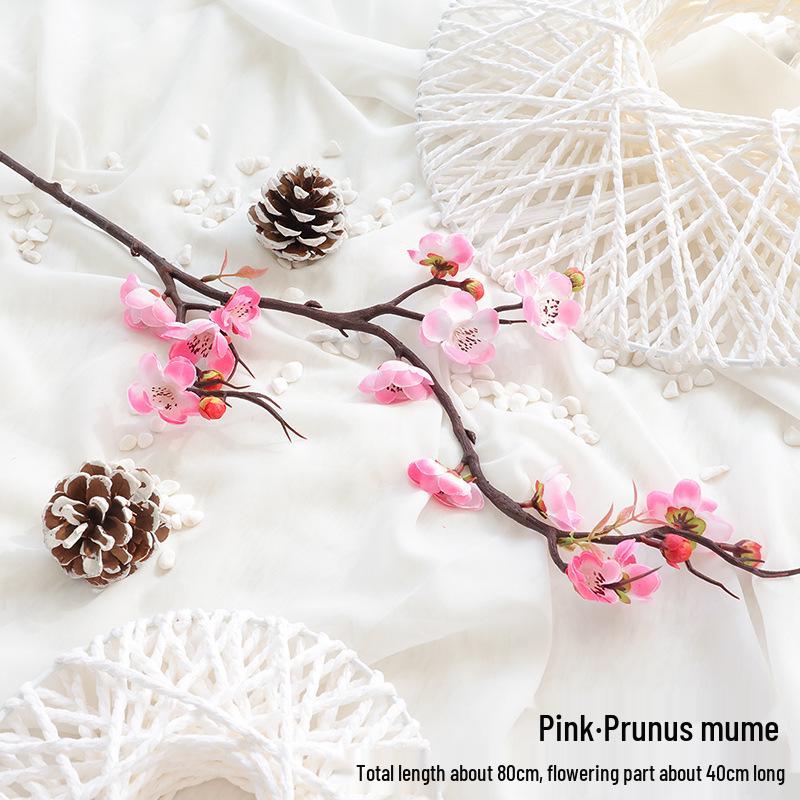 Artificial Plum Blossom Branch Decor - Winter Peach & Dried Flower Bouquet for Living Room, Chinese Home Decoration
