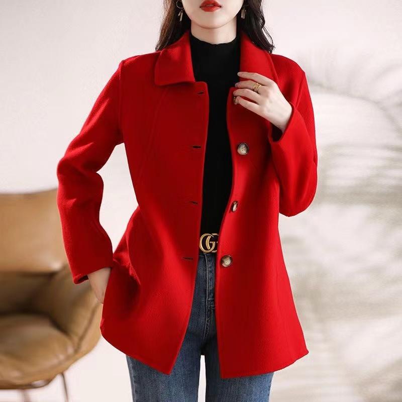 Single-breasted Fashion Woolen Coat Women Autumn Winter Slim Elegant Woolen Overcoat Windbreaker Outerwear Female