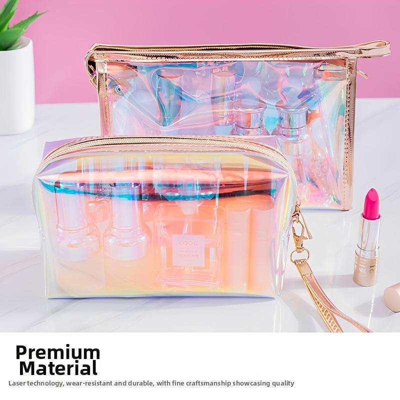 Borsa Trasparente Impermeabile in PVC per Cosmetici, Necessaire, Organizer per Trucco, Colore Laser, Cerniera, Lavabile, Beauty Case