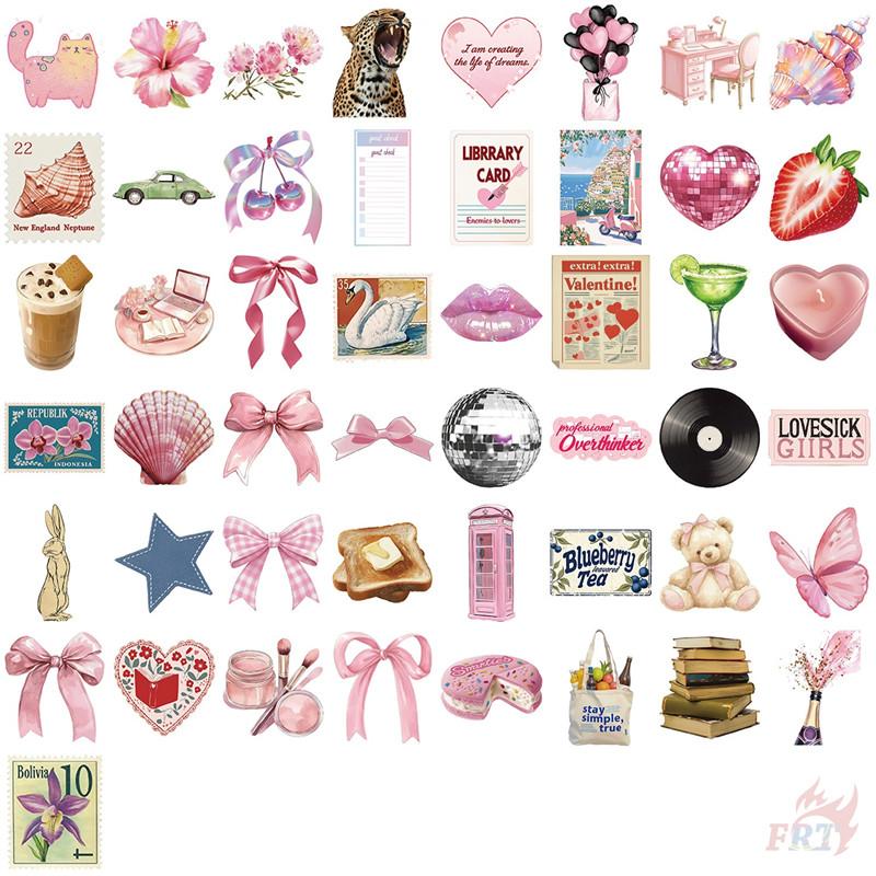 50Pcs/Set Retro Pink Junk Diary Stickers DIY Fashion Waterproof Doodle Decals Stickers
