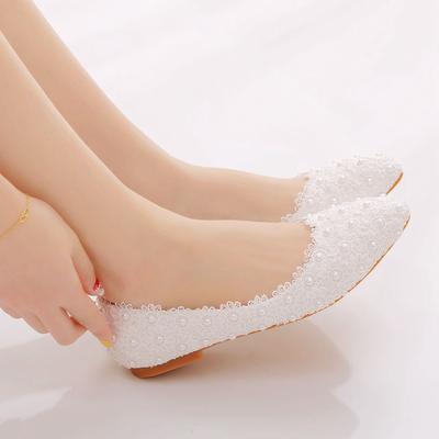 Large Size White Lace Flat Shoes Light Mouth Single Shoes for Women Comfortable Pregnant Women Casual Shoes for Women Cotton Scoop Shoes