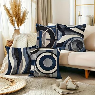 Abstrakte Geometrische Muster Digitaldruck Kissenbezug Kurzer Plüsch Geeignet für Wohnzimmer Schlafzimmer Sofas Dekokissenbezug