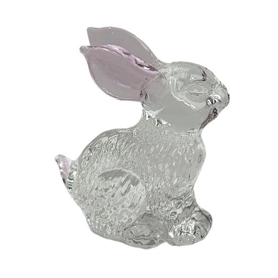 Faux Crystal Easter Bunny Figurine Handmade Clear Glass Rabbit Statue Miniature Animal Sculpture