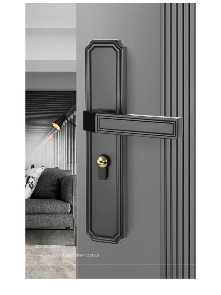 Universal Interior Door Lock Set: Silent Three-Piece Black Handle for Bedroom or Old Door Replacement