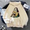 Japon Anime Demon Slayer Bayan Kapüşonlu Sweatshirt Japon 2000'ler Tarzı Y2k Günlük Kapüşonlu Sweatshirt Harajuku Çizgi Film Manga Haki Kazaklar