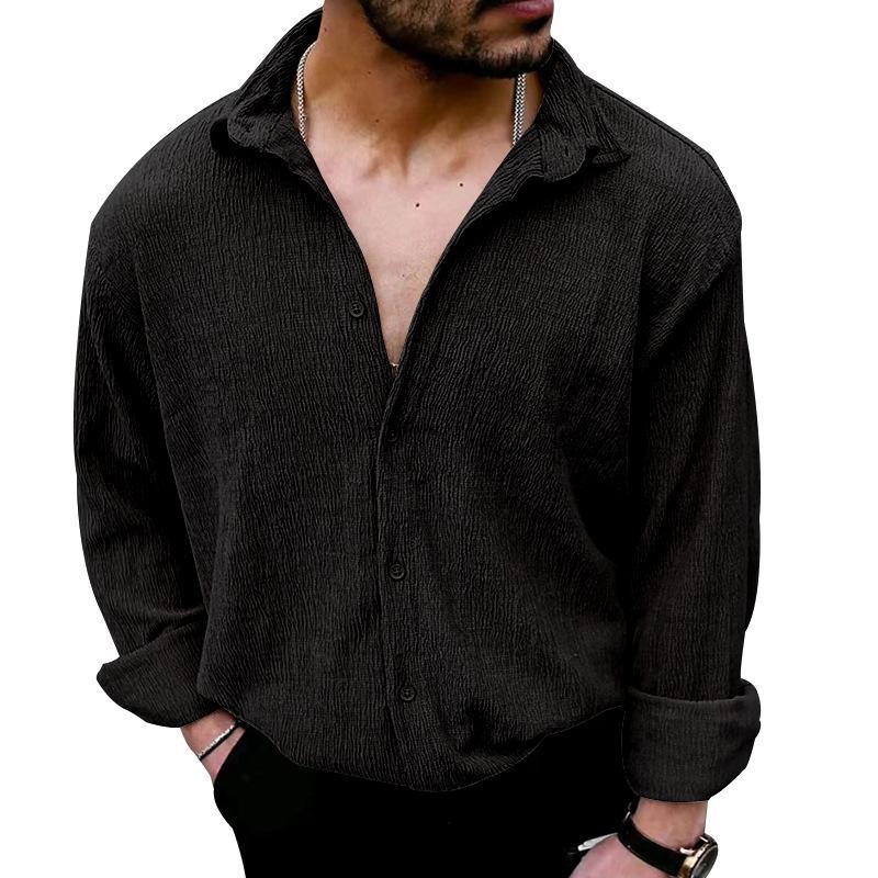 Spring and Autumn New Men's Long-sleeved Shirt Solid Color Casual Lapel Shirt Men