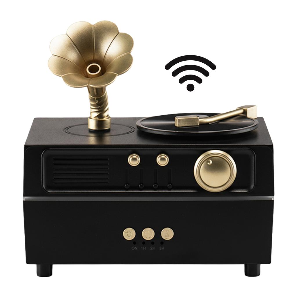 Retro Record Player Essential Oil Diffuser BT Air Diffuser Humidifier USB Charging with Timer Suitable for Room Office and Gym