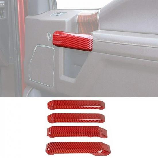 4PCS Interior Door Handles Shell Cover Trim Decor Red Carbon For Ford F150 15-20