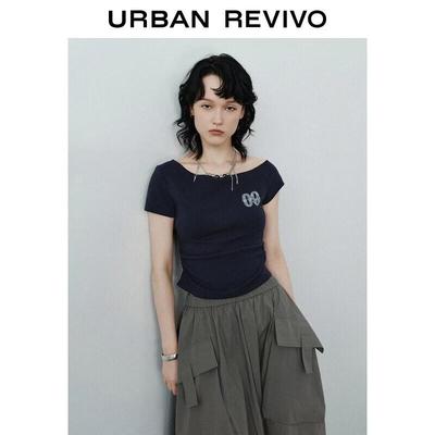 UR2026 Women's Sweet Cool Print Pleated T-shirt