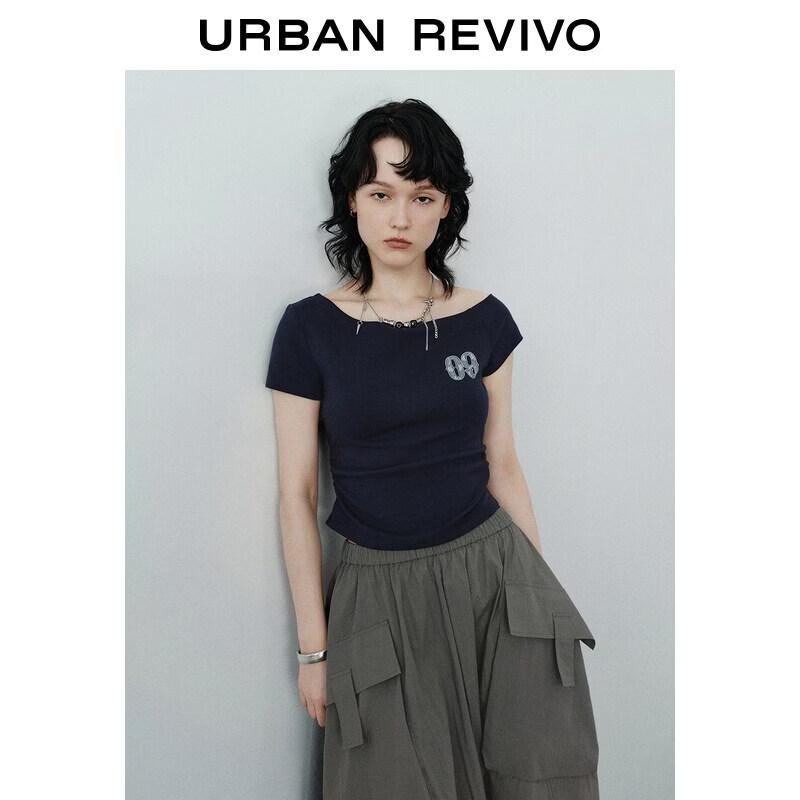 UR2026 Women s Sweet Cool Print Pleated T-shirt L