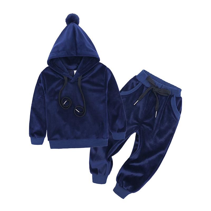 Gold Velvet Children's Autumn/Winter Two-Piece Set for Boys and Girls - Trendy Sweatshirt Outfit