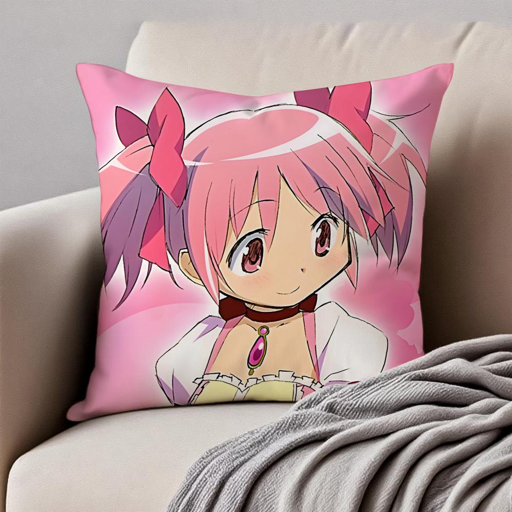 Cute Japanese Anime PPuella Magi Madoka Magica Cushion Cover Pillowcase Antidustmite Invisible Zipper Short Plush Sofa Cushion