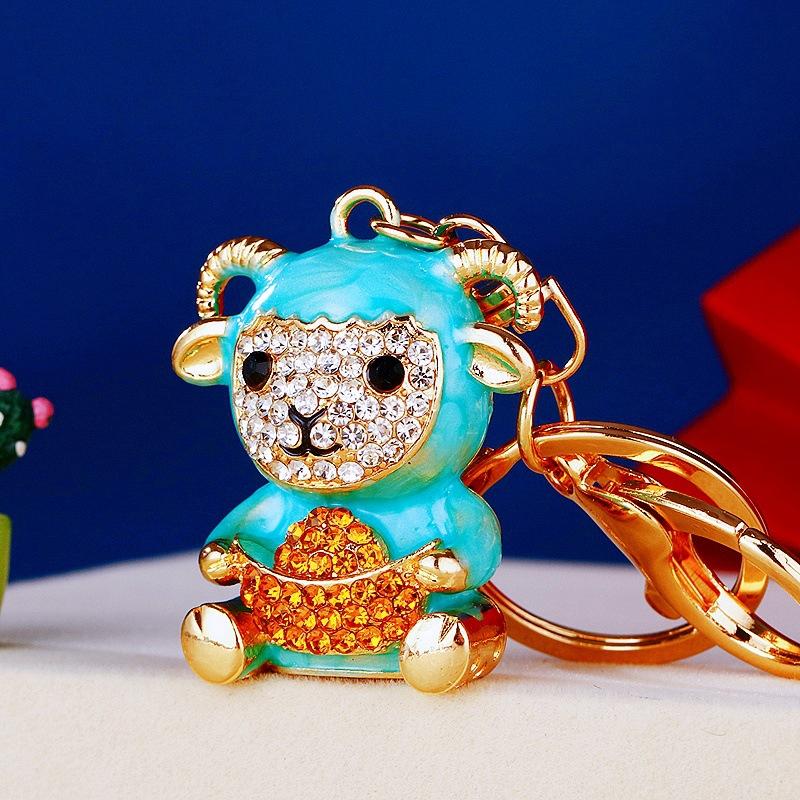 Goat Zodiac Sheep Keychain Durable Metal With Rhinestones Chinese Lucky Charm Pendant For Car