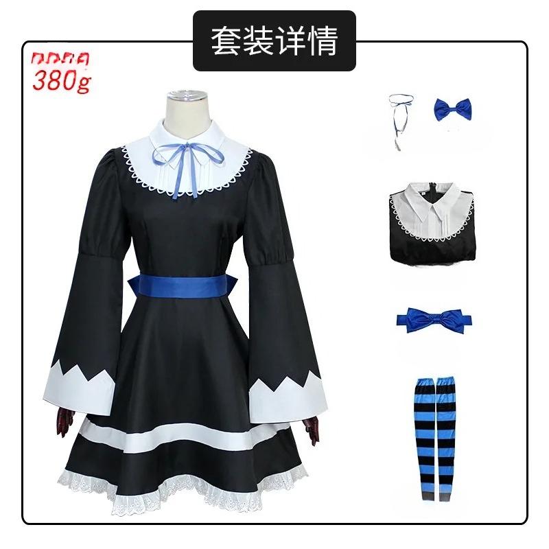 Anime Panty & Stocking with Garterbelt Younger Sister Anarchy Stocking Cosplay Costume Gothic Maid Lolita Dress Wig Long Socks