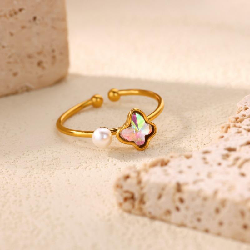 Neuer personalisierter kreativer schachbrettmusterfarbener Schmetterling offener Ring Damen leichter Luxus High-End Schmuckring