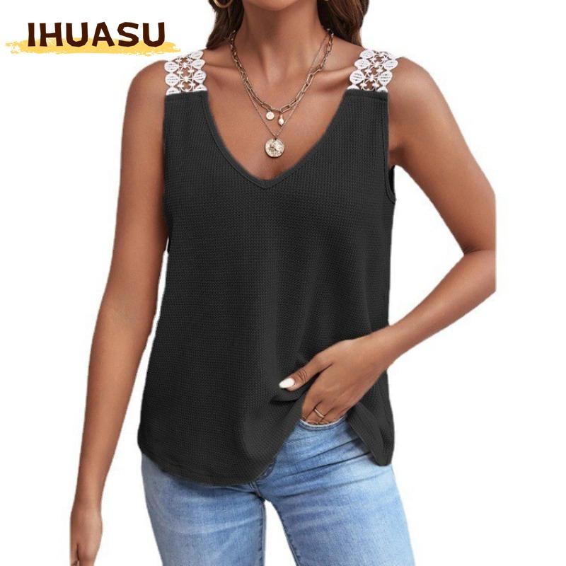 IHUASU Women's Fashion Casual Solid Color Print Blouses & Shirts