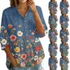 Women Button Front Vintage Floral Print Shirt Three Quarter Sleeve Loose Fit Blouse Casual Lightweight Top for Everyday Wear