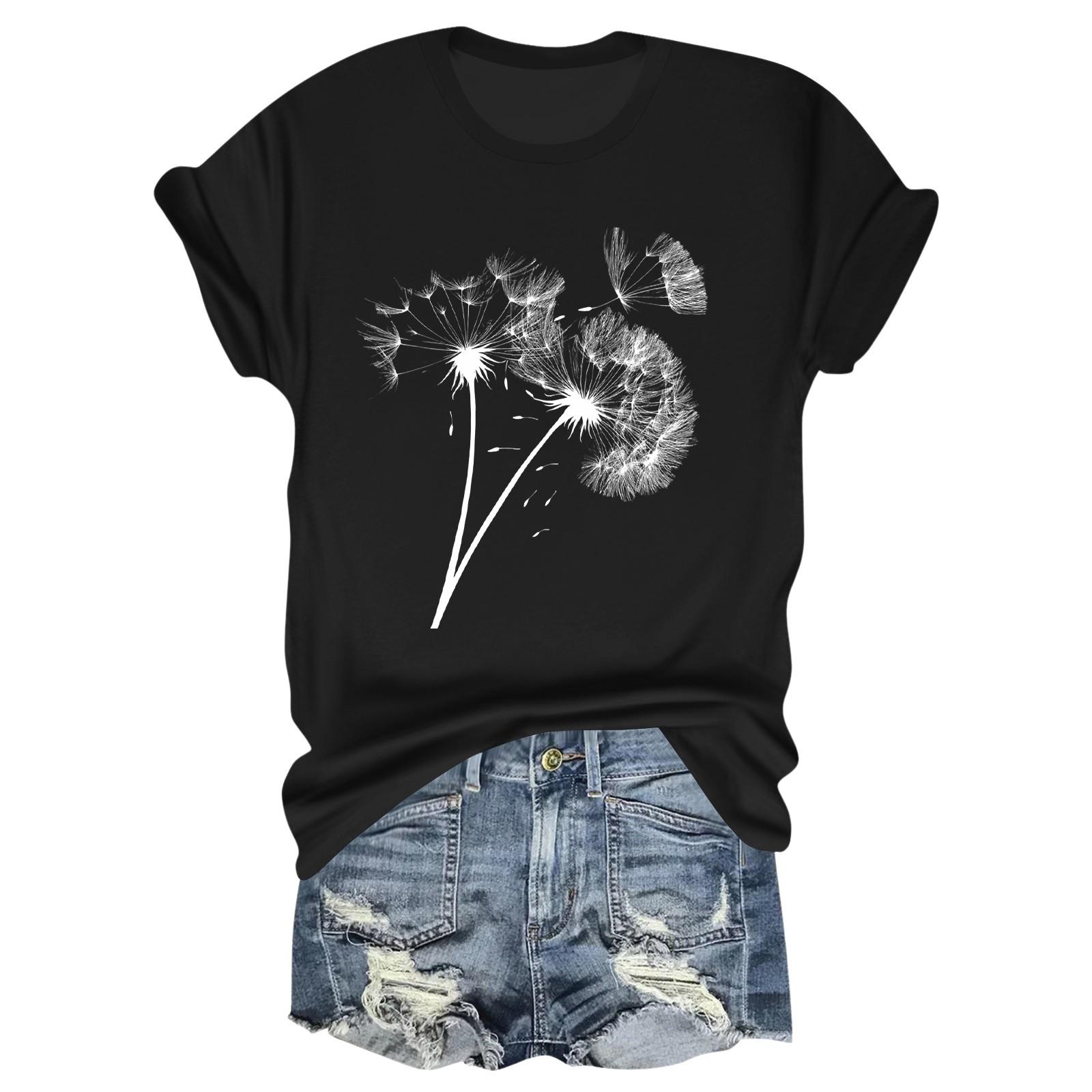 

Женская модная футболка с круглым вырезом и коротким рукавом, пуловер L чёрный