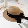 Korean-Style Sweet Bow-Knot Ribbon Flat-Top Wide-Brimmed Beach Hat Face-Slimming Everyday Wear Women's Sun Hat