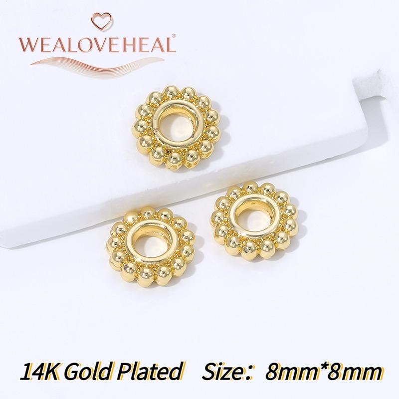 14K Gold Plated Brass Metal Snowflake Spacer Beads,4/5/6/8mm Bead Separator for DIY Bracelet Necklace Jewelry Making Supplies