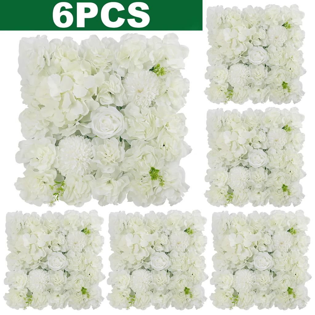 6Pcs Artificial Flowers Wall Panels Decorative Silk Rose Flower Hydrangea Floral Panels for Background Home Wedding Party Décor