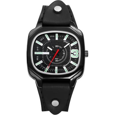Square Unisex Sports Watch with Leather Strap, Waterproof, Analog Display, Quartz Timepiece
