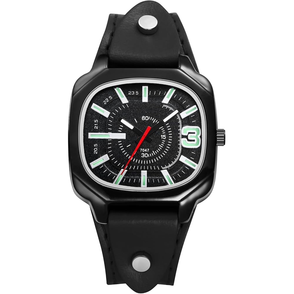 Square Unisex Sports Watch with Leather Strap, Waterproof, Analog Display, Quartz Timepiece