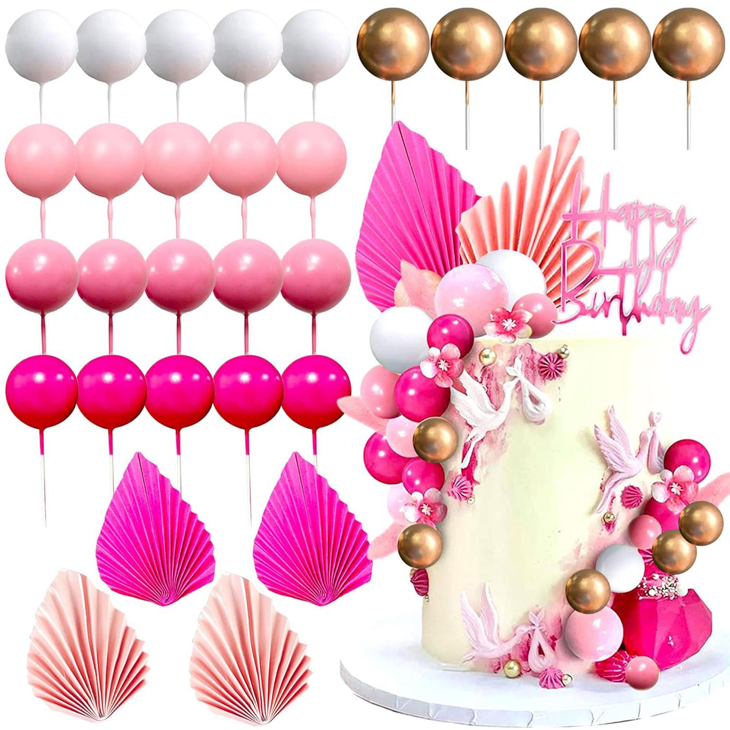 

Pink Balls Cake Decoration Baby Shower Cake decoration Pink Leaves Palm Leaves Cake Decoration Boho Cake Decoration for Wedding розовый