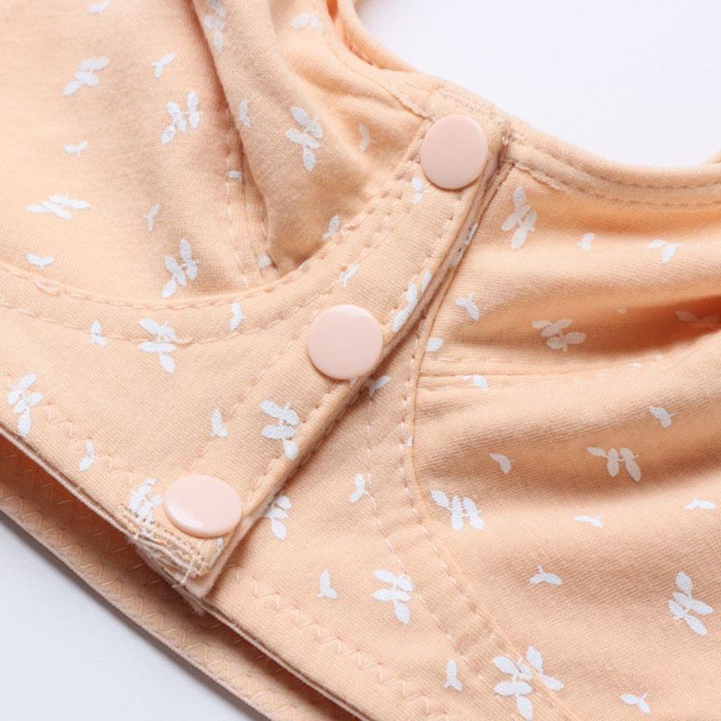 Printed Underwire Cotton Underwear Without Steel Ring Front Opening Buckle Lightweight Breathable Mom's Wide Shoulder Strap Vest Simple Casual