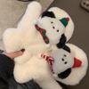 Cute Cartoon Christmas Puppy Plush Gloves Female Winter Plush Thickened Warm Neck Hairy Gloves