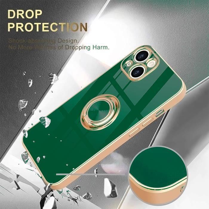 Coque pour iPhone 15 Plus - BOOLING - Vert Nuit - Protection TPU Antichoc - Anneau Support Rotatif - Souple