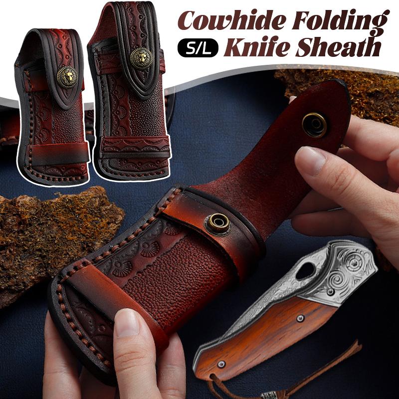 1pc Top Layer Leather Folding Knife Cover Tool Flashlight Belt Loop Case Holder Fruit Knife Sheath Hunt Camp for Outdoor/Kitchen
