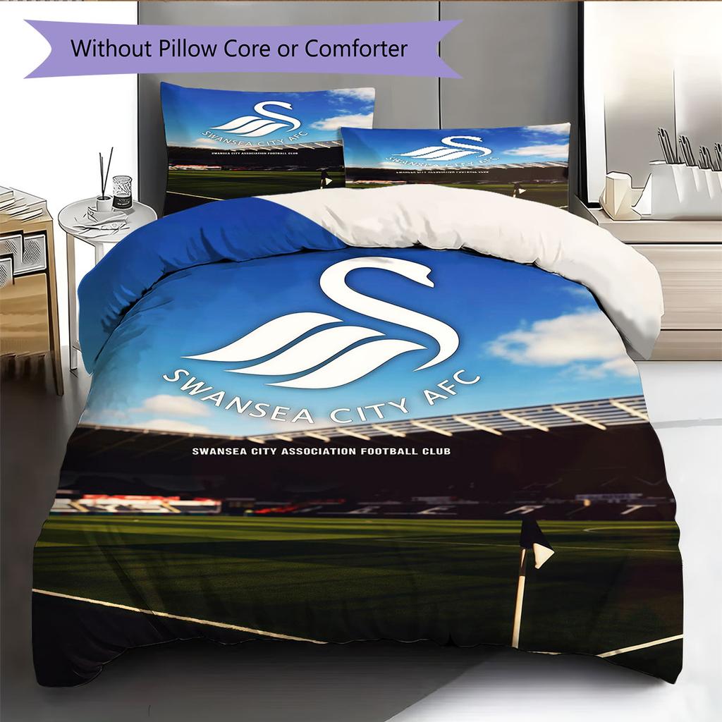 Biancheria da letto con motivo Swansea AFC Decorazione per la casa Regalo di compleanno ( 1 copripiumino + 2 federe, senza imbottitura),merchandising per fan.
