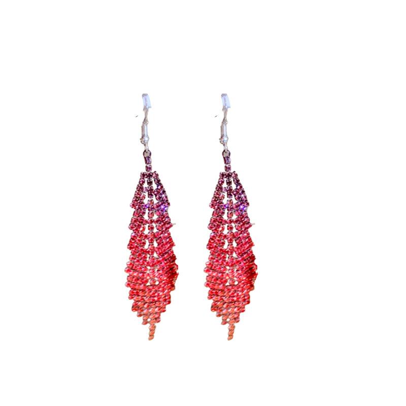 Diamond-set geometric feather fringed earrings European and American niche high-end ear hooks fashion personality versatile earrings women