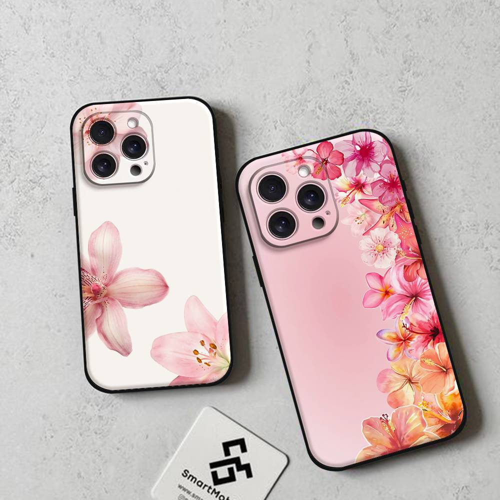 P-Peach-B-Blossom Black Phone Case That Fits For IPhone 17,16,15,11,13,14 Pro Max,Plus,X,Xr,Xs Max,13Mini