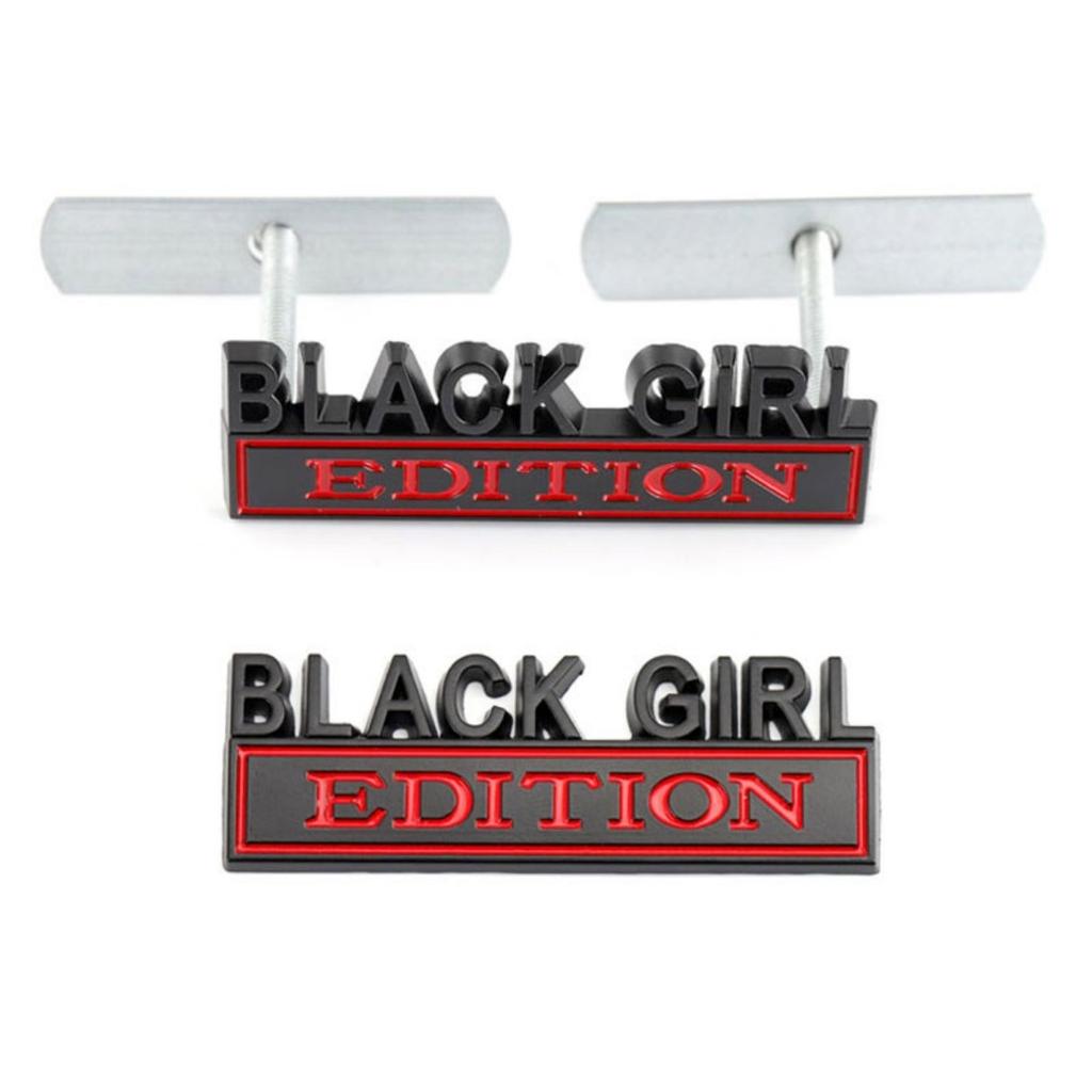 1Pc 3D Metal Black Girl Edition Logo Car Front Grille Emblem Badge Rear Trunk Emblem Sticker Decal