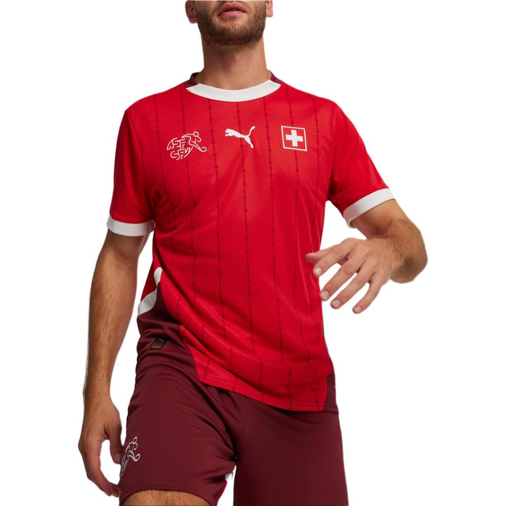 PUMA Colorblock Breathable Crew Neck Short Sleeve Soccer Jersey Fan Edition Men Tops Red 773956-01