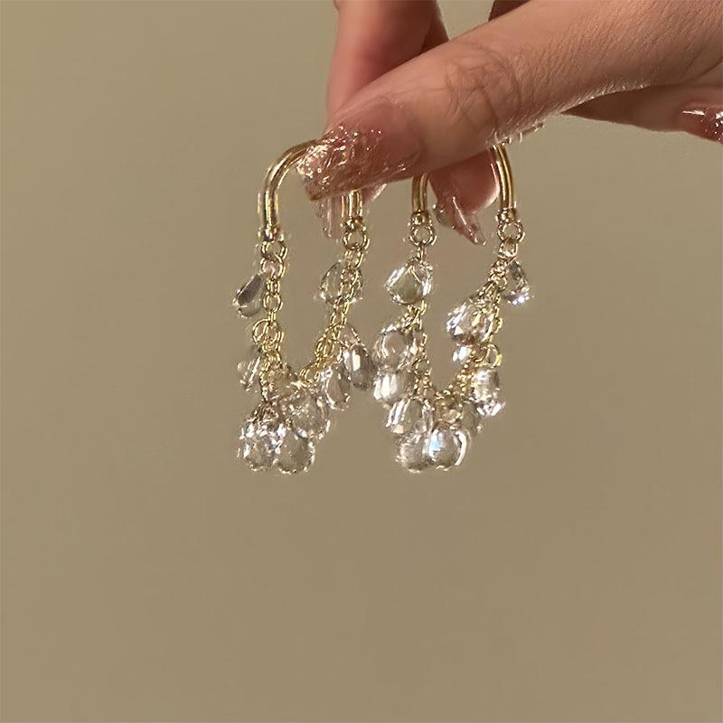Water Drop Zircon Fringed Earrings Light Luxury Versatile Stud Earrings Niche Temperament Fashion Earrings