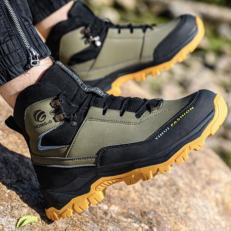 High Top Men's Safety Shoes Steel Toe Anti Smash Safety Boots Puncture Proof Work Safety Boots Wear-Resistant Men's Work Shoes