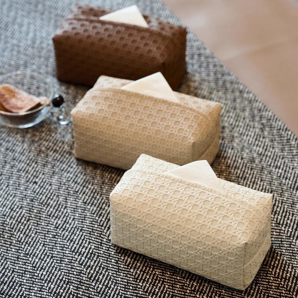 Faux Leather Tissue Box Holder Easy Maintenance Rattan Stain-resistant Tissue Case Bathroom Accessory