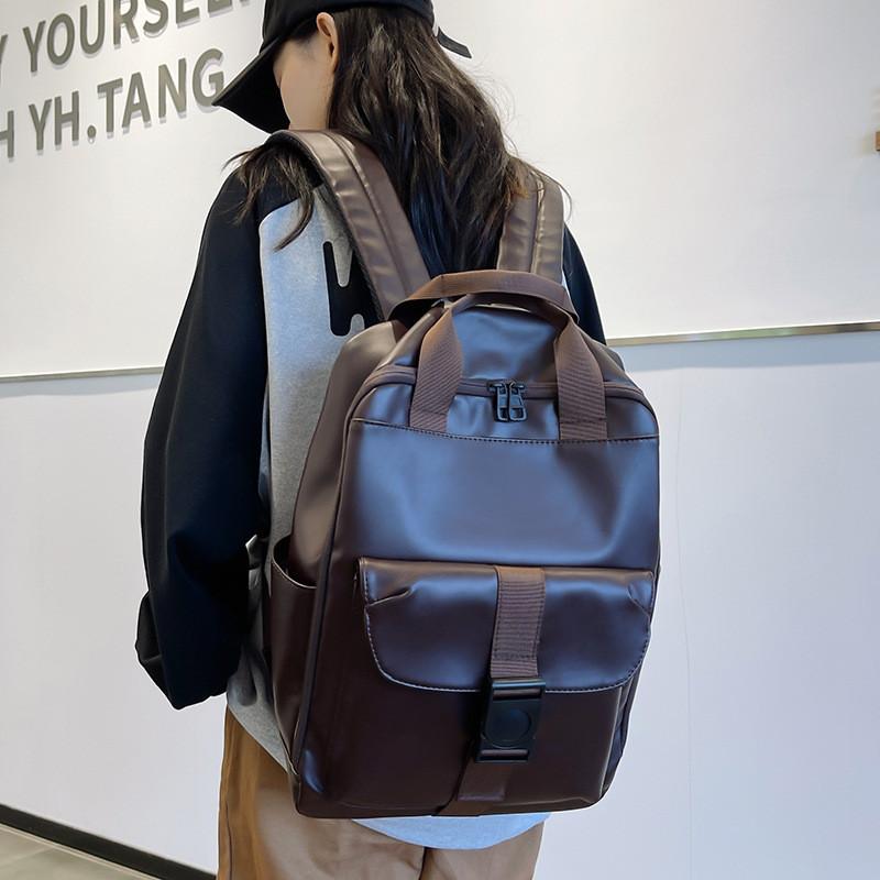 Material Black Pu Neutral Backpack With Computer Pocket For Casual Daily Travel