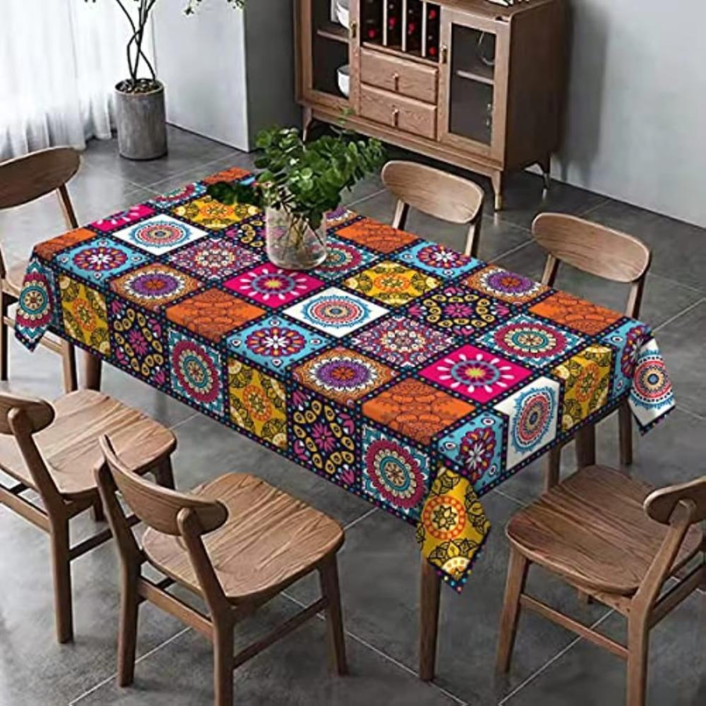 Ethnic Style Bohemian Mandala Tablecloth Colorful Table Protecter Table Cover Family Dinner