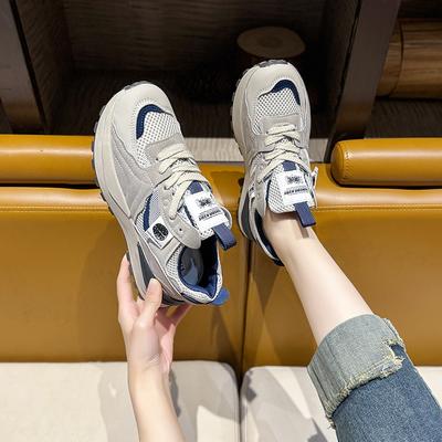 Thick-soled Korean Version Match Color Daddy Shoes Women 2024 Spring and Summer New Mid-heel Casual Sports Women's Shoes